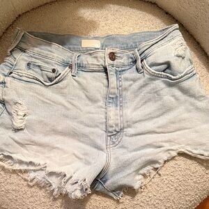Mother Denim Light Blue Distressed Denim Shorts